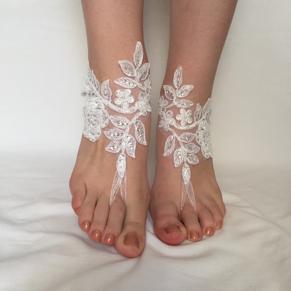 White Barefoot Sandals Bridal Sandals bridal lace barefoot | Etsy