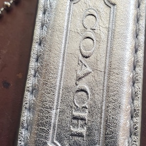 Coach Shiny Silver Metallic Stitched & Puffed Hang Tag