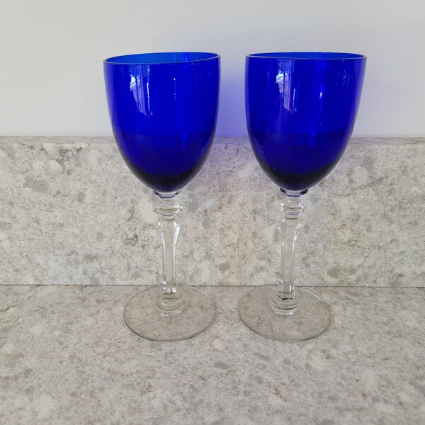 Cobalt Blue Crystal Wine Glass, Cobalt Blue Cordial Glasses, set of 2