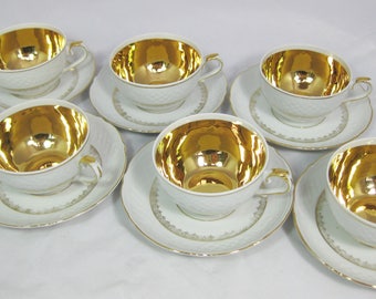 German Porcelain Tea Set, Bavarian China Cups and Saucers, German China Tea Set, US Zone Bavaria,set of 6, Free Shipping!