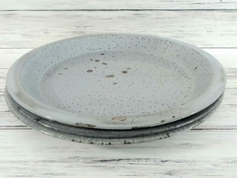 Enamelware Pie Pans Vintage Graniteware Plates Speckled Etsy