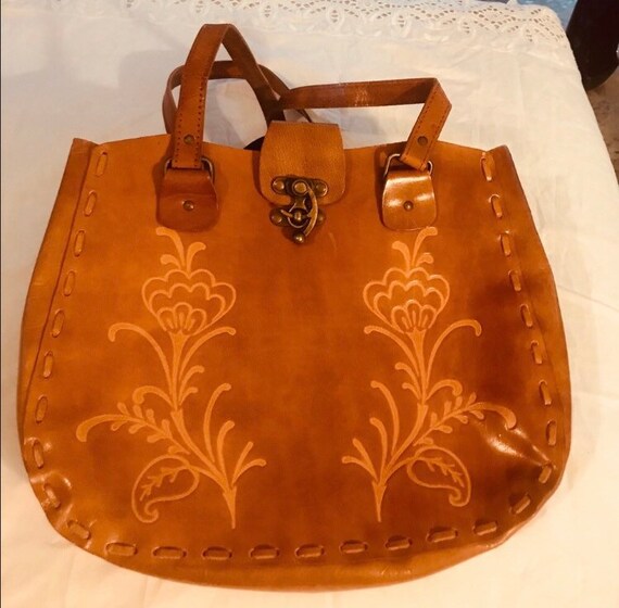 Hand Tooled Leather Satchel Bag - image 2