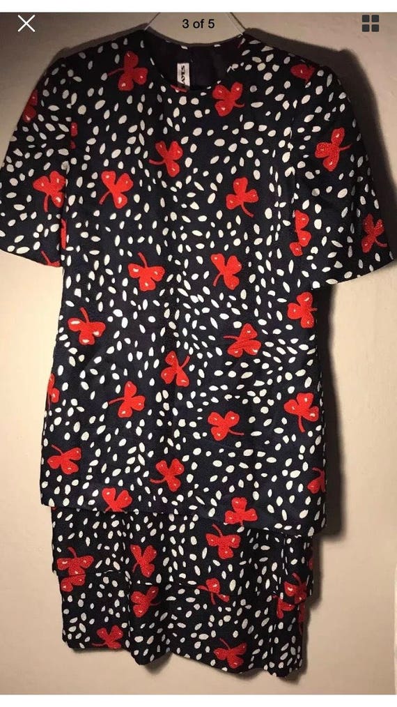 David Hayes 100% Silk Blue Vintage dress with red
