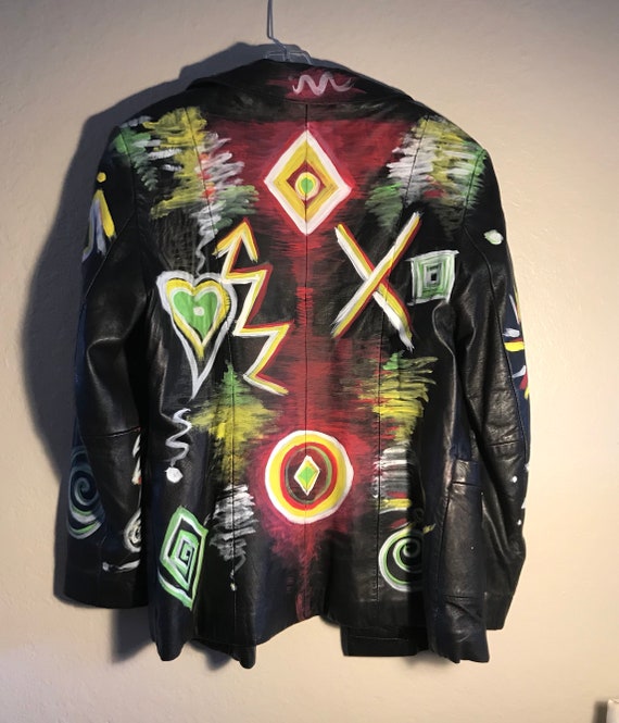 Hand painted leather jacket size L unisex - image 2