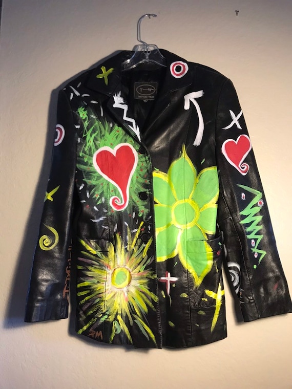 Hand painted leather jacket size L unisex - image 1