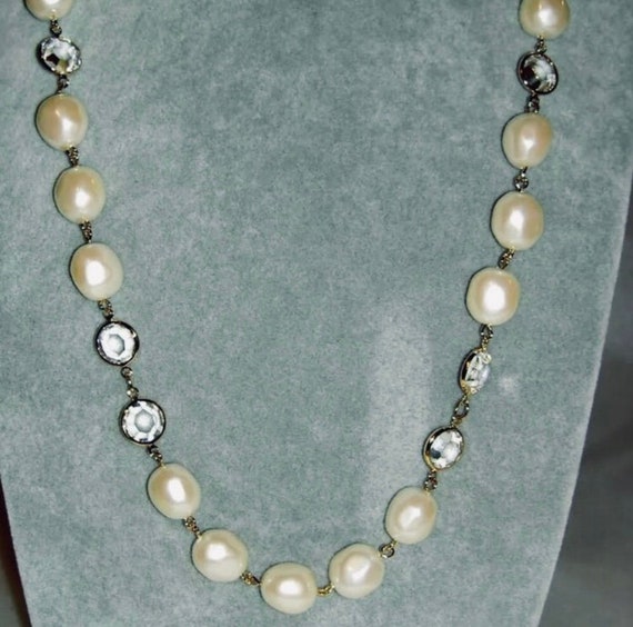 Givenchy Vintage Faux Pearls & Crystal Necklace - image 3