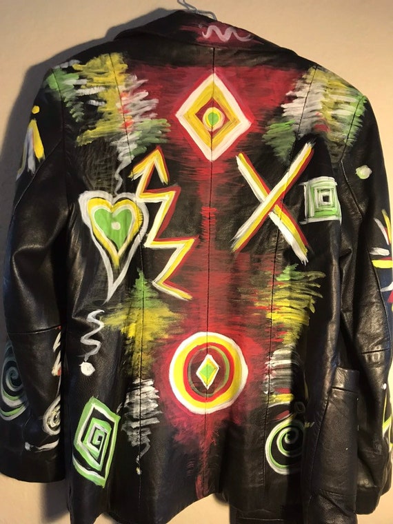 Hand painted leather jacket size L unisex - image 6