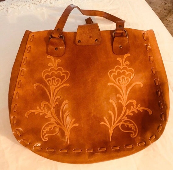 Hand Tooled Leather Satchel Bag - image 4