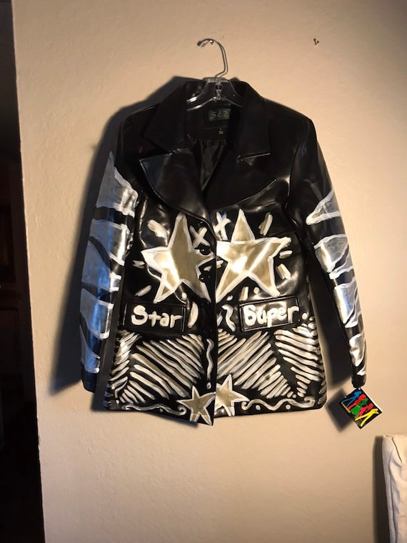 Hand Painted faux leather Jacket by Pamela Michell