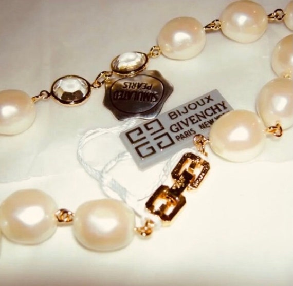 Givenchy Vintage Faux Pearls & Crystal Necklace - image 5