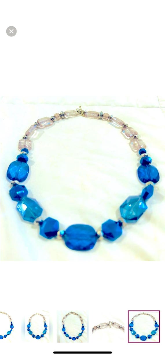 Elegant Blue & Clear Crystal, Acrylic and Glass Vintage Necklace