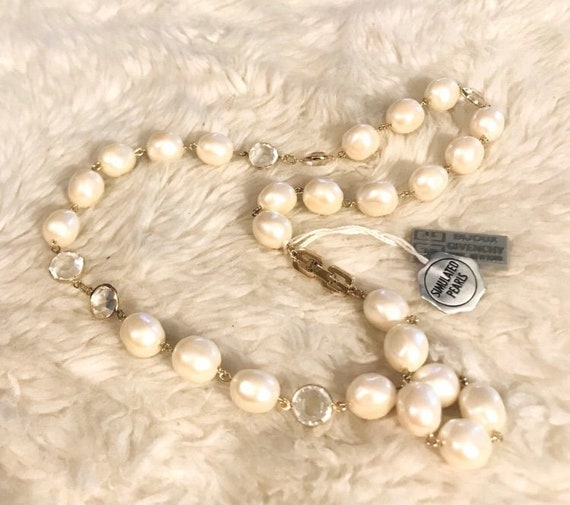 Givenchy Vintage Faux Pearls & Crystal Necklace - image 1