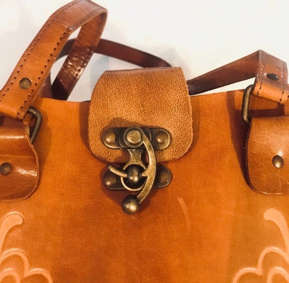 Hand Tooled Leather Satchel Bag - image 3