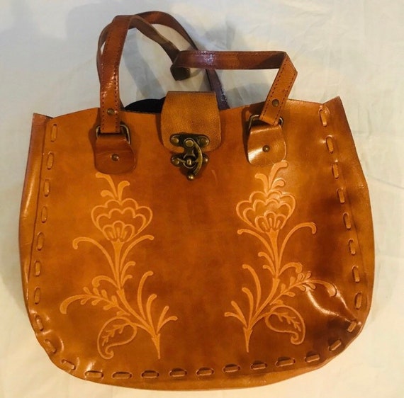 Hand Tooled Leather Satchel Bag - image 7