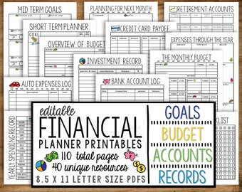 Financial Planner Printable, Budget Binder, Finances, Finance, Money, Simple, Modern, Printable, Planner, PDF, Editable, Cute, Easy to Use