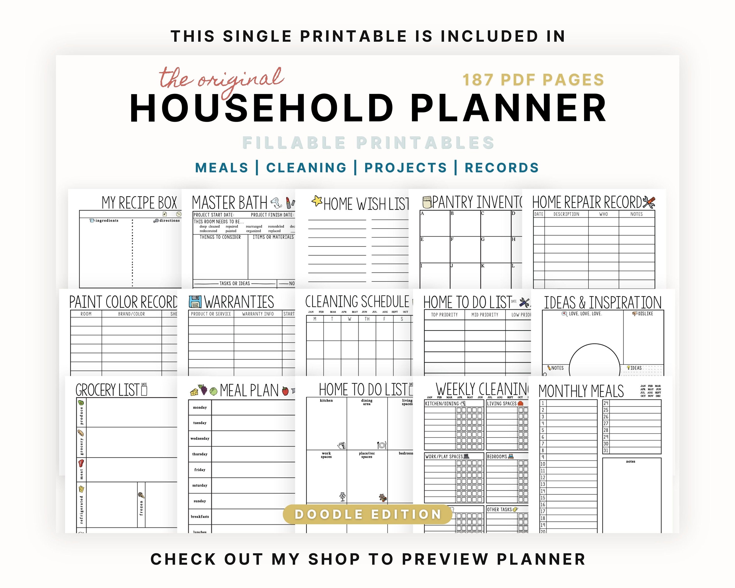 Weekly Meal Planner | Printable and Fillable PDF - Etsy