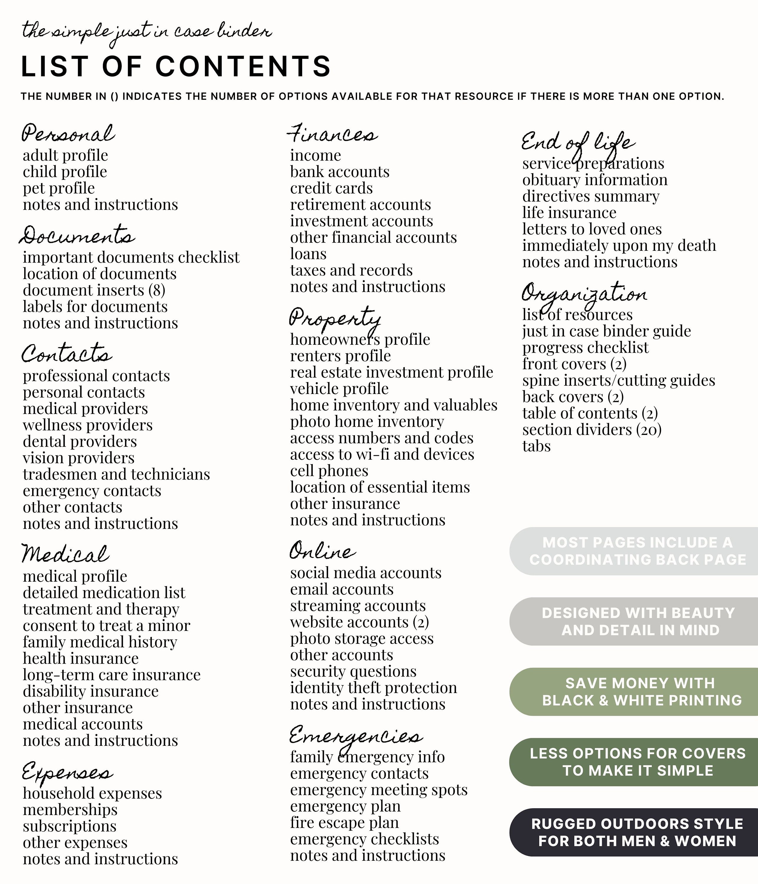 The Simple Just in Case Binder (outdoors Edition) | an Emergency and Legacy  Planner | Fillable PDFS | What If \u0026 End of Life Planning - Etsy, image size:2571x3000