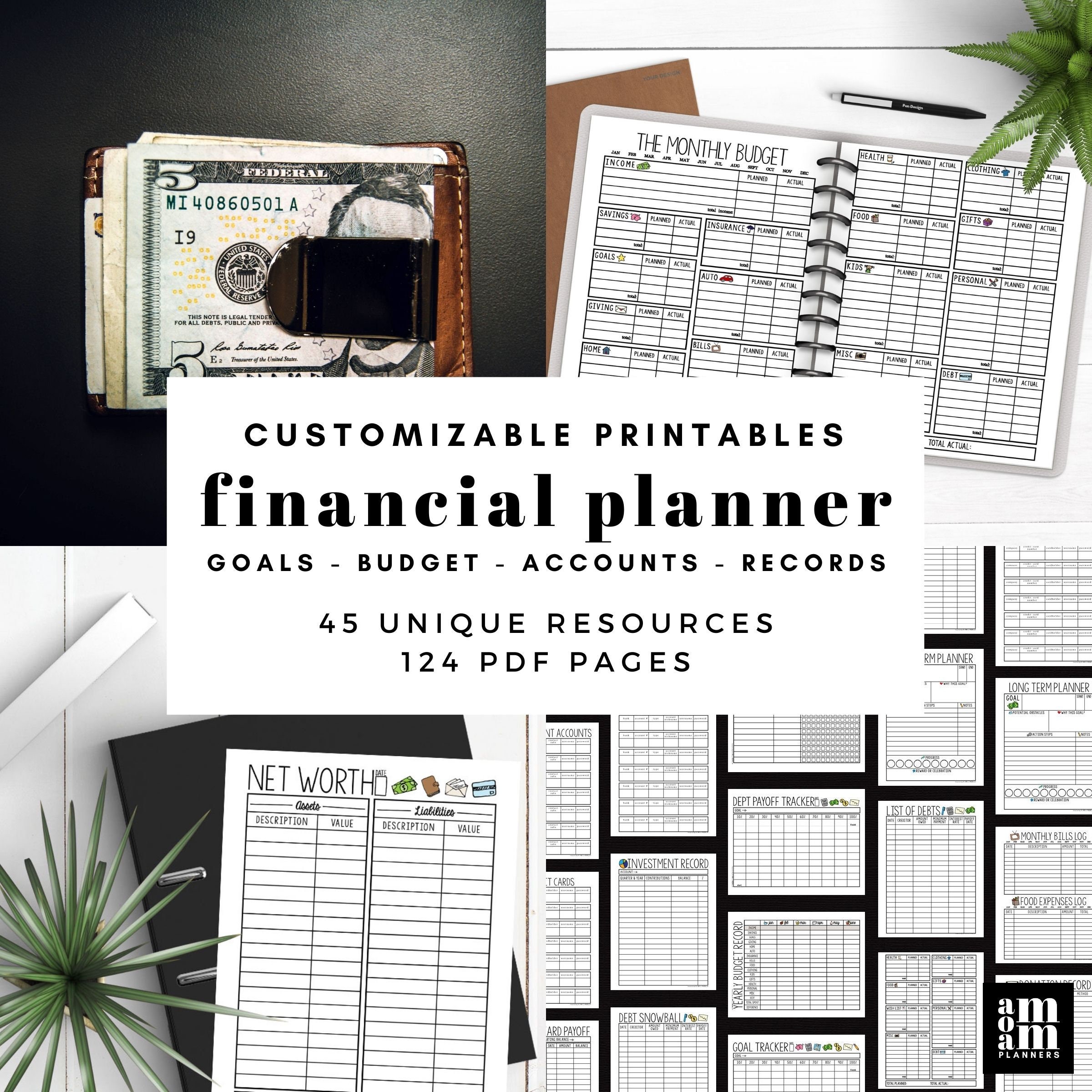 Financial Planner Printable Monthly Budget Finance Money | Etsy