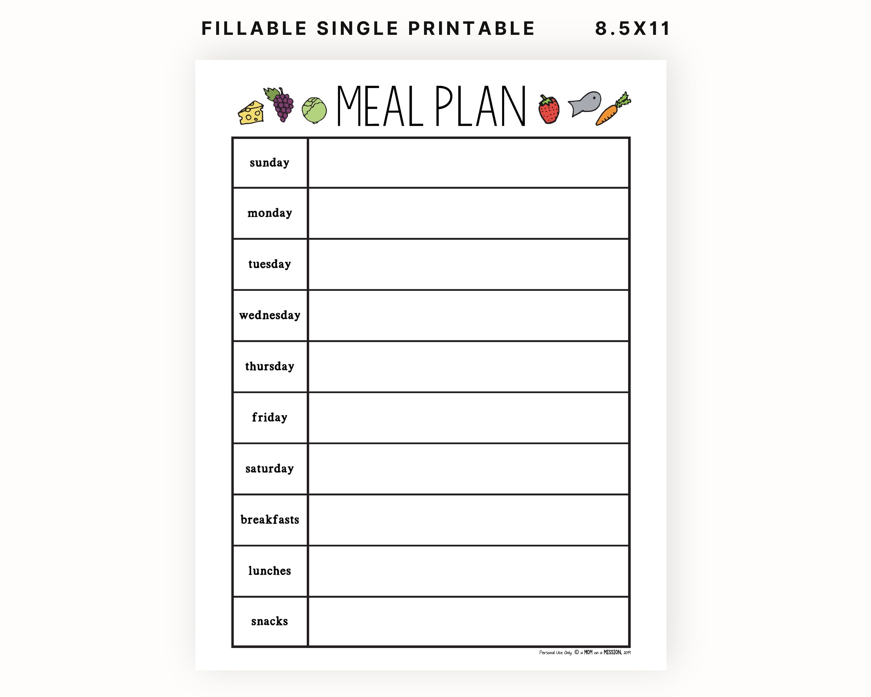 Weekly Meal Planner | Printable and Fillable PDF - Etsy
