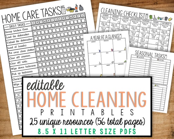 Editable Home Cleaning Planning Printables Pdf Cleaning Lists Checklists Customize Life Binder Home Management Binder Daily Weekly