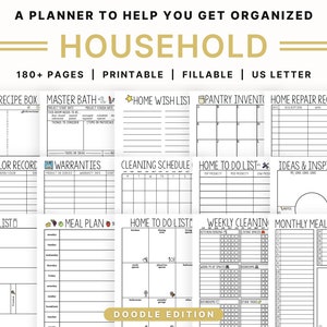 Household Printable Planner: Meals, Cleaning, Projects, Records