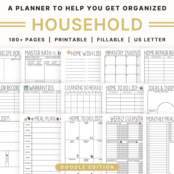 Household Printable Planner: Meals, Cleaning, Projects, Records