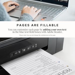 May include: A laptop computer displaying a printable property profile form. The form is designed to be filled out with Adobe Reader. The text on the form is in blue text boxes. The form includes sections for general information, insurance information, and loan information. The form is 8.5x11 inches and can be printed on different sized paper.