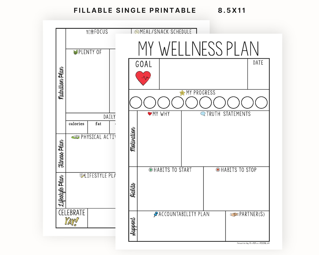 My Wellness Plan Printable and Fillable PDF Etsy