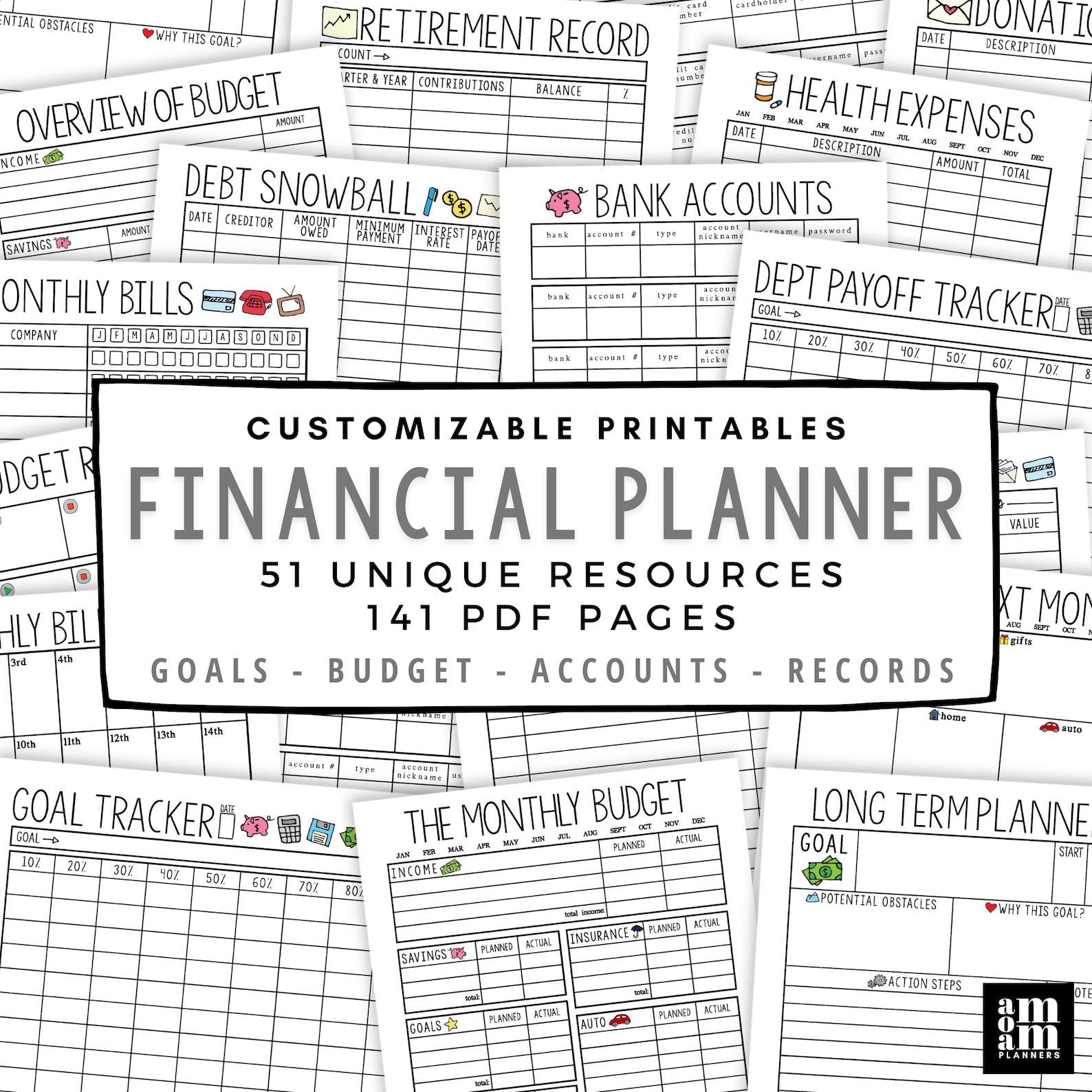 Financial Planner Printable Monthly Budget Finance Money | Etsy