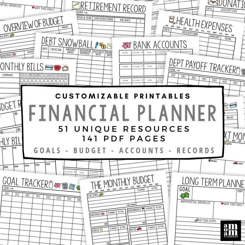 Financial Planner Printable Monthly Budget Finance Money Etsy