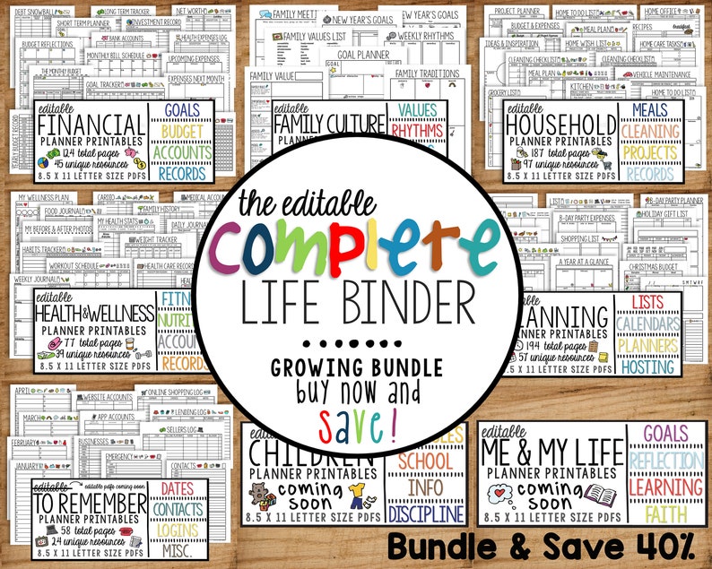 Complete Life Binder Planner Printables Editable PDF Home image 0