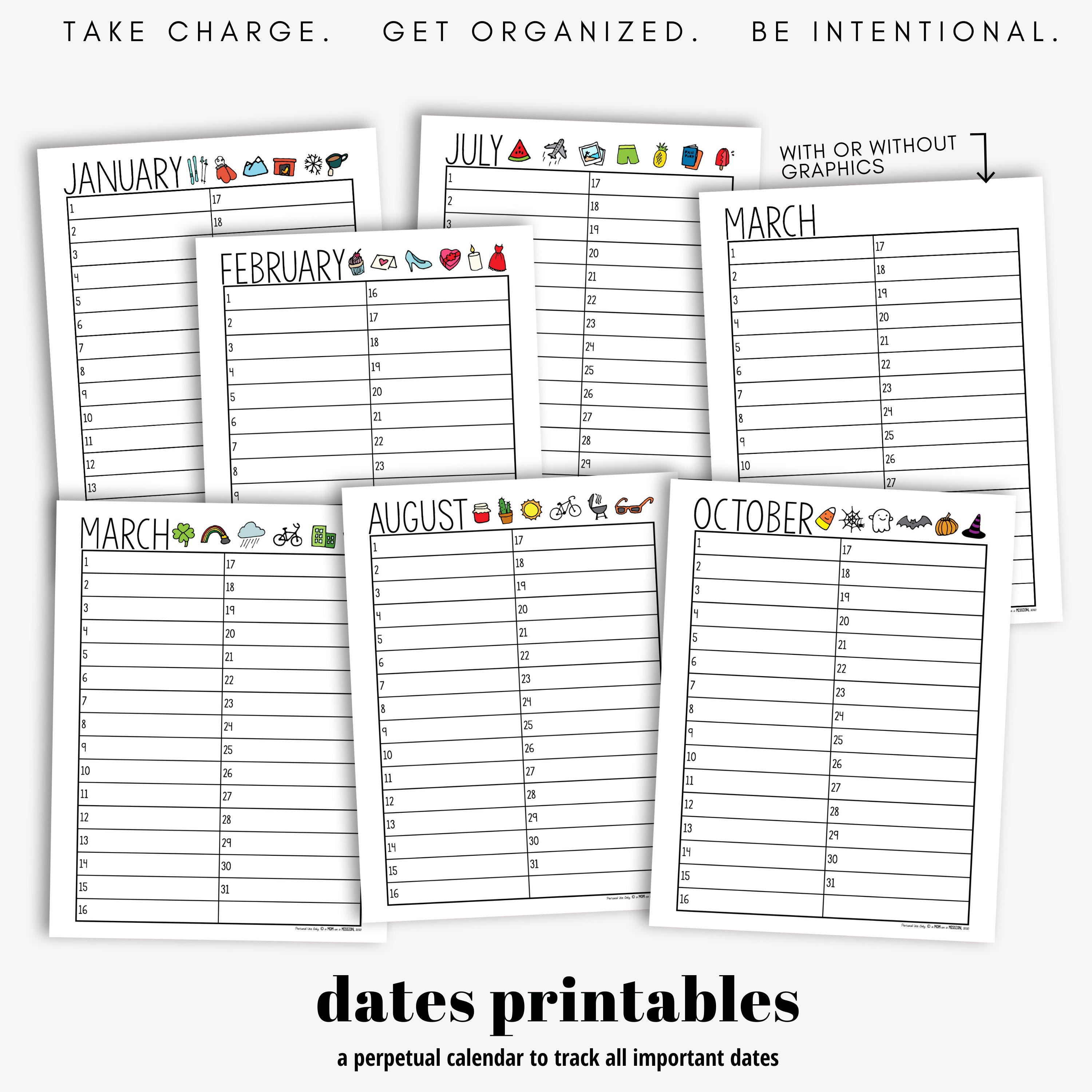 Printable Perpetual Calendar / Address Book / Planner Inserts Etsy Canada