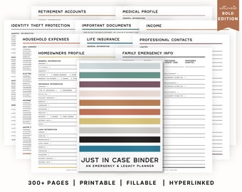 The Ultimate Just In Case Binder (Bold Edition)  |  Estate Planning  |  Emergency & End of Life Planner  |  Fillable Hyperlinked PDFs