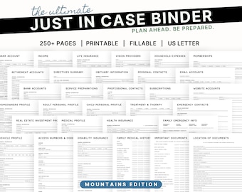 Der ultimative Just in Case Binder (Mountains Edition) | Nachlassplaner |  Familie & Dokumente Veranstalter | PDF zum Ausdrucken