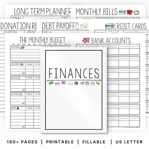 Financial Planner Printable | Monthly Budget | Finance | Money Tracker | Debt | PDF | Editable | Bill Tracker | Snowball | Digital Download