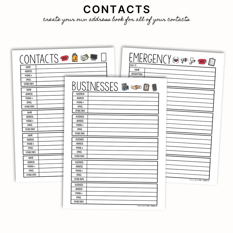 To Remember Planner Printables | Contacts | Address Book | Important ...