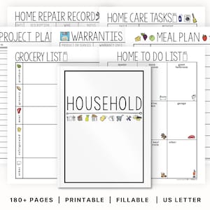 Household Planner Printables | Home Management Binder | 8.5 x 11 PDF | Cleaning Checklists | Meal Planner | Digital Download | Editable