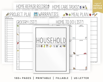 Household Planner Printables | Home Management Binder | 8.5 x 11 PDF | Cleaning Checklists | Meal Planner | Digital Download | Editable