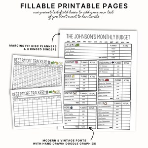 Puede incluir: Un planificador de presupuesto imprimible con un dise&ntilde;o en blanco y negro. El planificador incluye secciones para ingresos, ahorros, seguros, autom&oacute;vil, donaciones, hogar y facturas. El planificador est&aacute; dise&ntilde;ado para ayudar a las personas a controlar sus finanzas y crear un presupuesto.