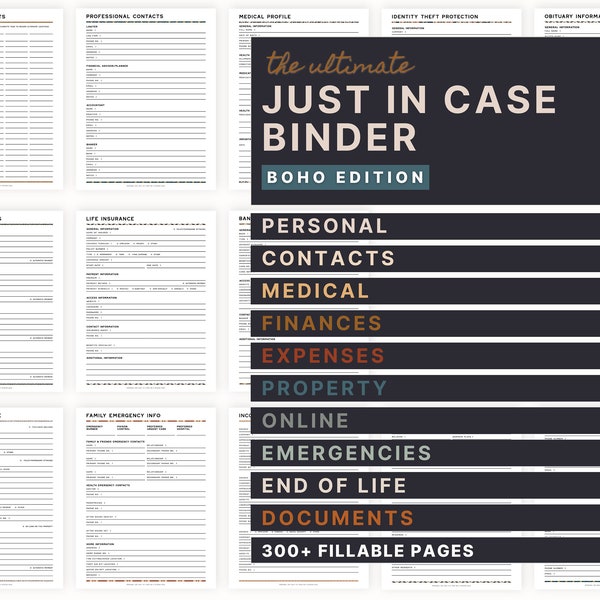 The Ultimate Just In Case Binder (Boho Edition) | An Emergency and End of Life Planner |  Estate & Legacy Planning | Important Documents