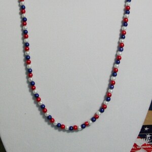 Long Red, White and Blue Necklace, Patriotic Pearl Necklace, Women's Jewelry, 36 inch Necklace, 4th of July Necklace,