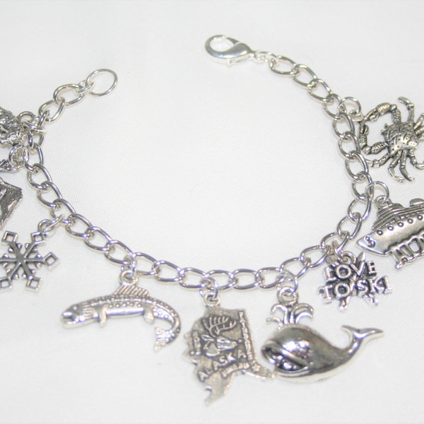 Alaska Charm Bracelet,  Stainless Steel Alaska Bracelet,  Alaska State Bracelet, Alaska Jewelry, Alaska Cruise  Bracelet, Charm Bracelet
