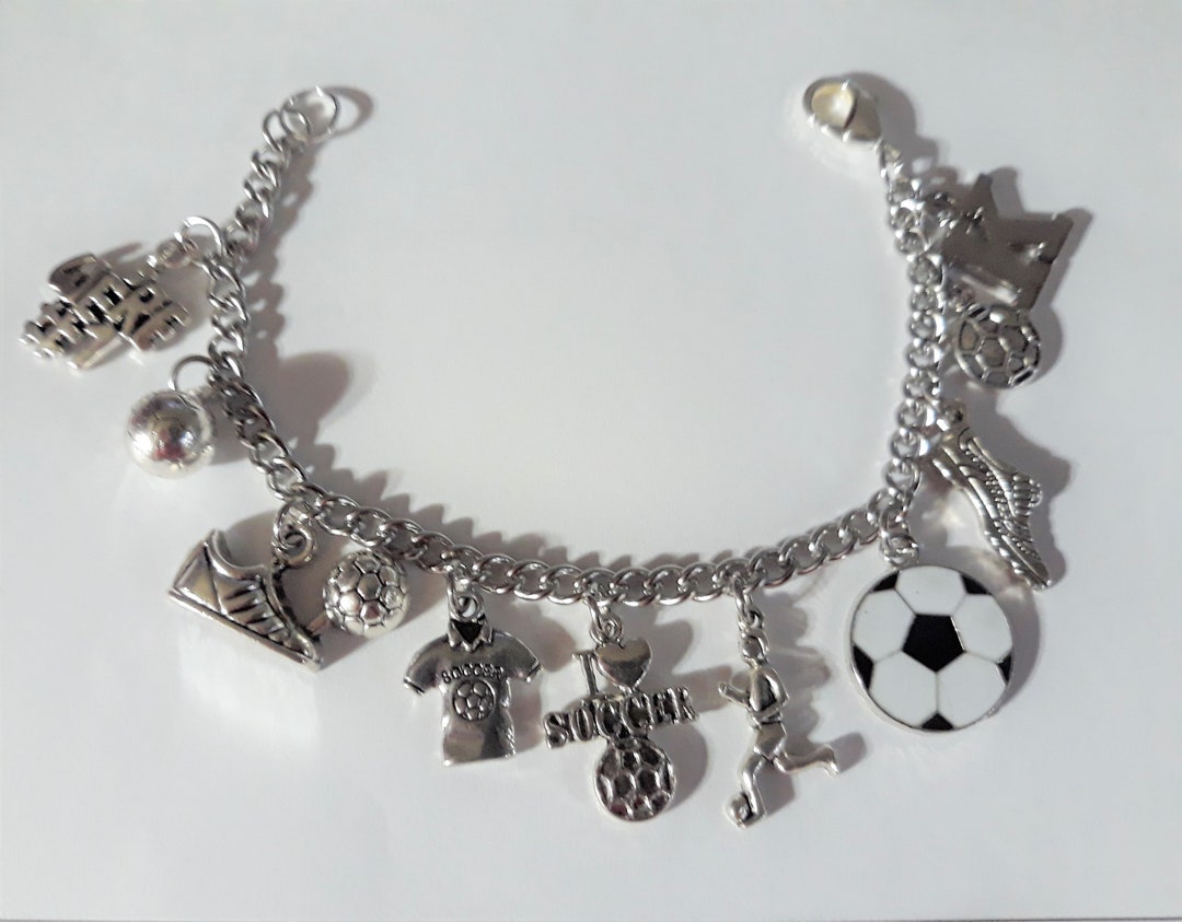 Soccer Charm Bracelet, I Love Soccer Bracelet, Stainless Steel Soccer ...
