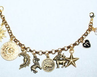 Gold Aries Bracelet, Stainless Steel Zodiac Charm Bracelet, Aries Birthday Bracelet, Aries Charm Bracelet, Astrology Bracelet, Aries Zodiac