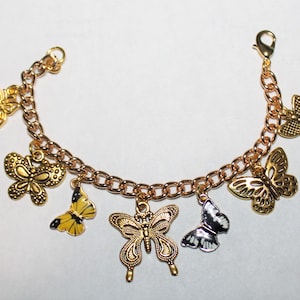 Butterfly Charm Bracelet, Gold Butterfly Bracelet, Butterfly Lover Bracelet, Butterflies Charm Bracelet, Butterfly Jewelry,
