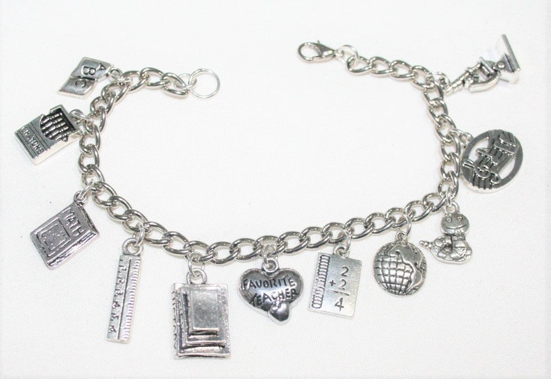 Teacher Gift Bracelet Best Teacher Gift School Charm Bracelet, Teacher Charm Bracelet Homeschool Gift Teacher Jewelry