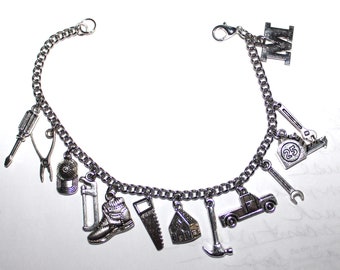 Construction Bracelet, Stainless Steel Construction Charm Bracelet, Carepenter Bracelet, Carpenter Gift,  Construction Worker Wife Gift