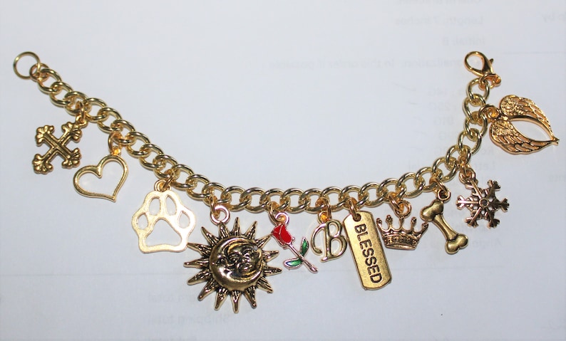 Create Your Own Gold Bracelet, Custom Charm Bracelet, Gold Toned Charm Bracelet, Personalized Charm Bracelet, image 2