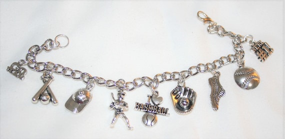 Baseball Bracelet, Baseball Charm Bracelet, Baseball Team Jewelry