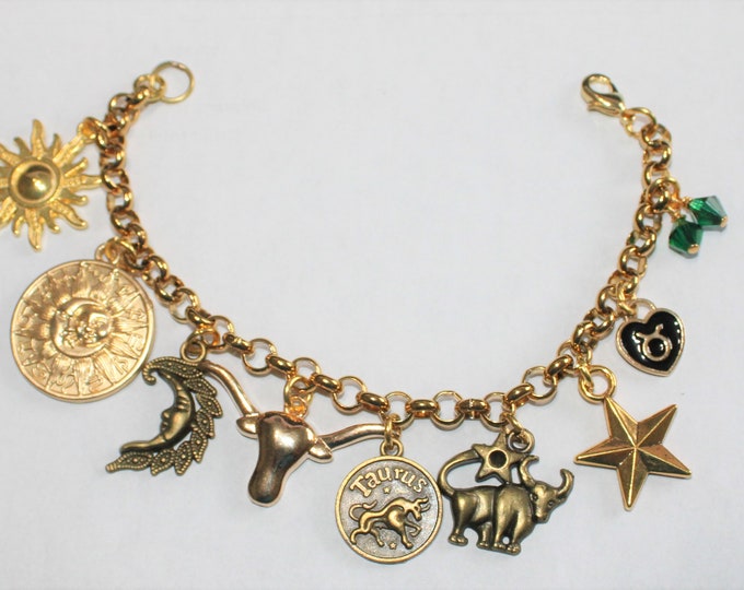 Gold Taurus Charm Bracelet, Stainless Steel Zodiac Charm Bracelet, Gold Taurus Birthday Bracelet, Taurus Charm Bracelet, Astrology Bracelet